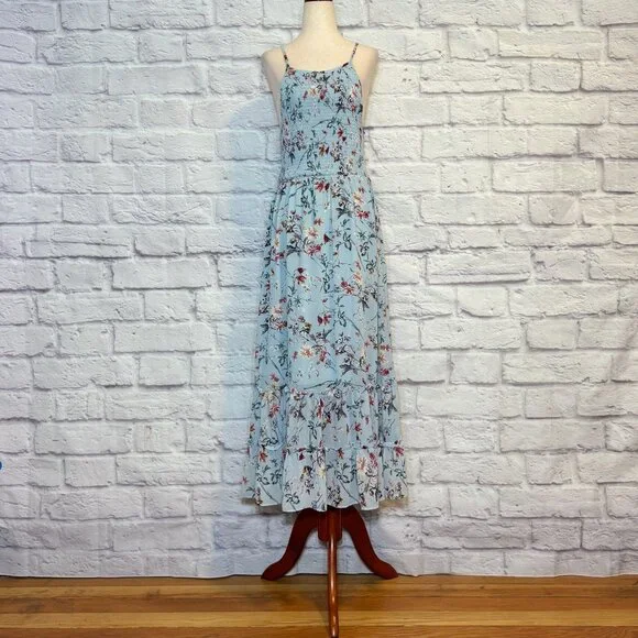 She + Sky | Dresses | She Sky Light Blue Floral Tiered Maxi Dress | Poshmark